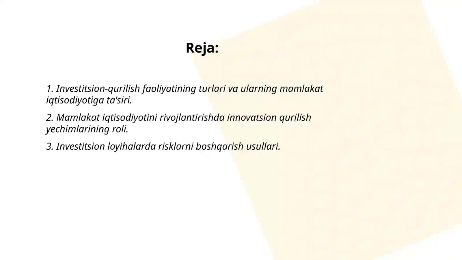 Investitsion-qurilish faoliyati va uning mamlakat iqtisodiyotini rivojlantirishdagi roli 2