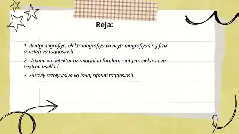 Rentgenografiya elektronografiya va neytronografiya usullarini o'zaro taqqoslash 2