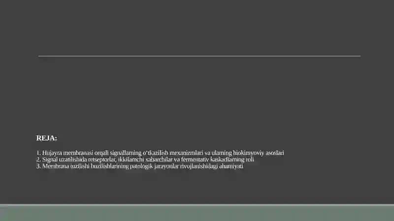 Signallarni membranalar orqali o'tkazilishi. Membranalar buzilishlarni patologik jarayonni kelib chiqishidagi o'rni. 2