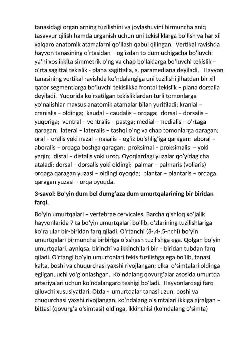 Hayvonlar anatomiyasi fanidan 1-orali nazorat savollariga javoblar 2