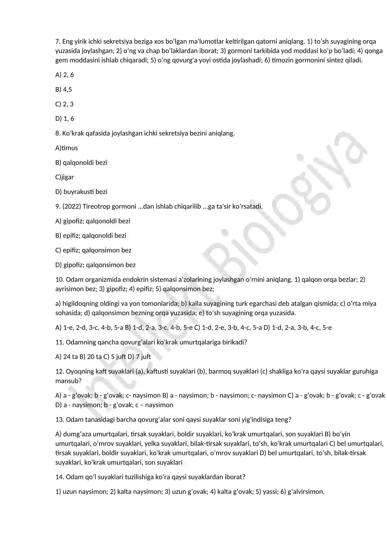 Biologiya 8-sinf mavzulashtirilgan 2