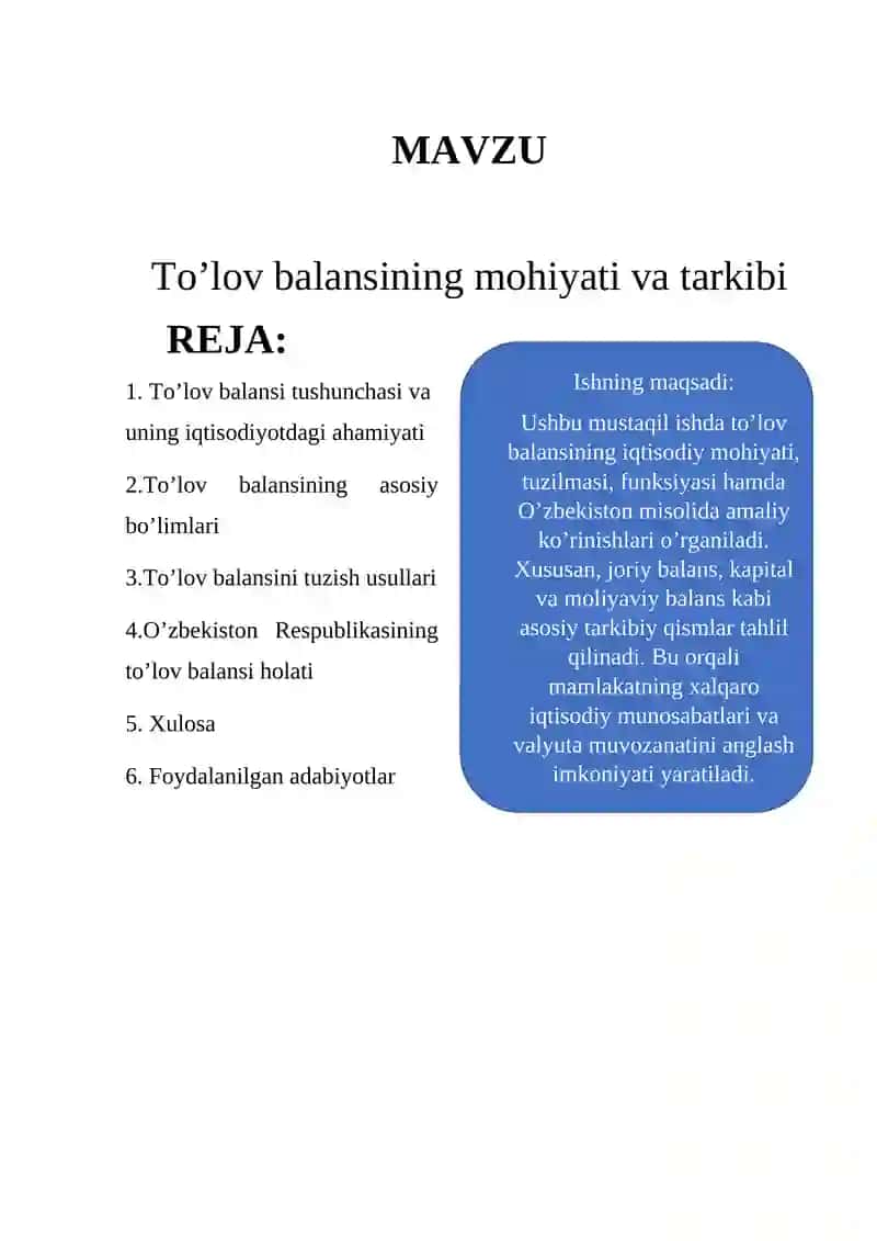 To’lov balansining mohiyati va tarkibi 2