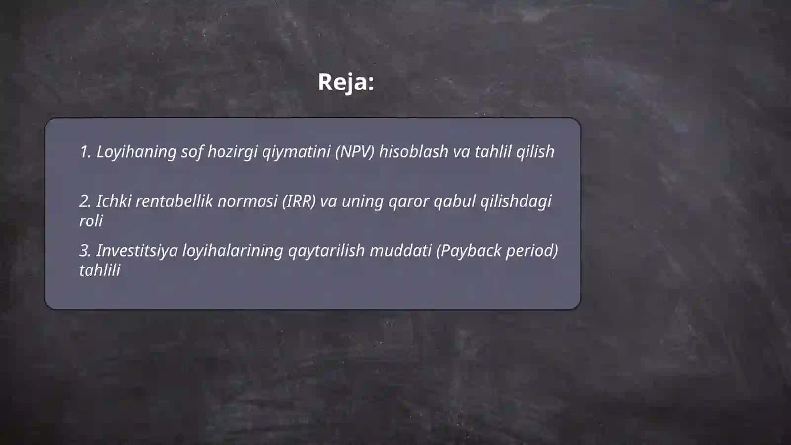 Investitsiya loyihalarining moliyaviy va iqtisodiy samaradorligini baxolash 2