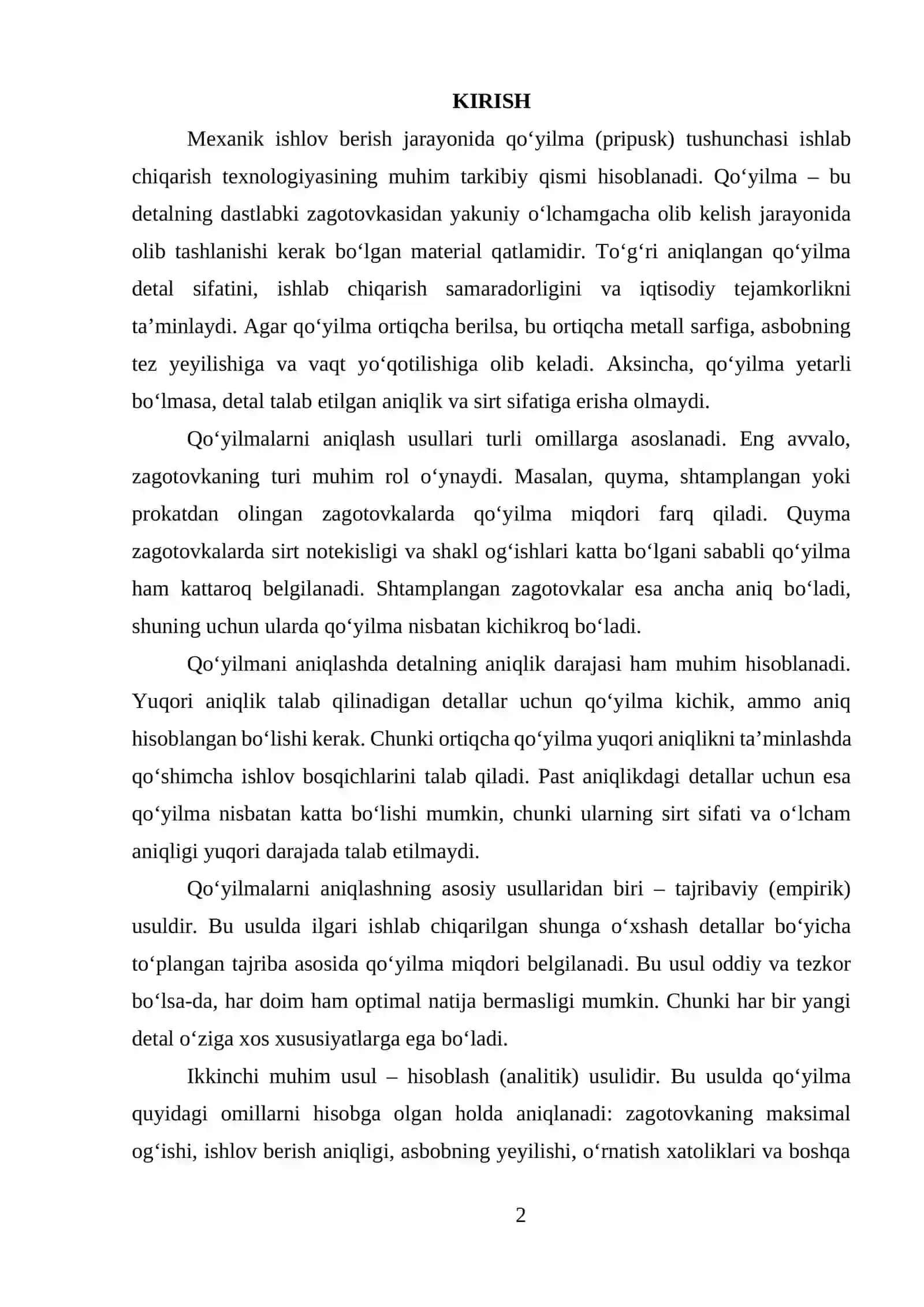MEXANIK ISHLOV BERISH UCHUN QO‘YILMALARNI (PRIPUSKLARNI) ANIQLASH USULLARI 2