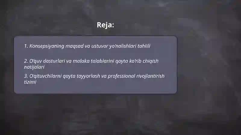 O‘zbekiston Respublikasi Xalq ta’limi tizimini 2030 yilgacha rivojlantirish Konsepsiyasi 2