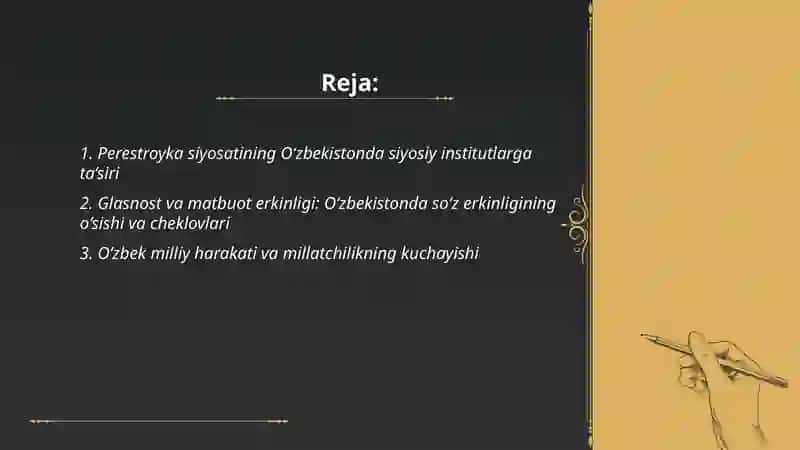 Qayta qurish yillarida O’zbekistondagi ijtimoiy-siyosiy vaziyat 2