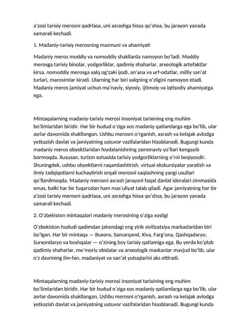 MINTAQALARNING MADANIY-TARIXIY MEROSI 2