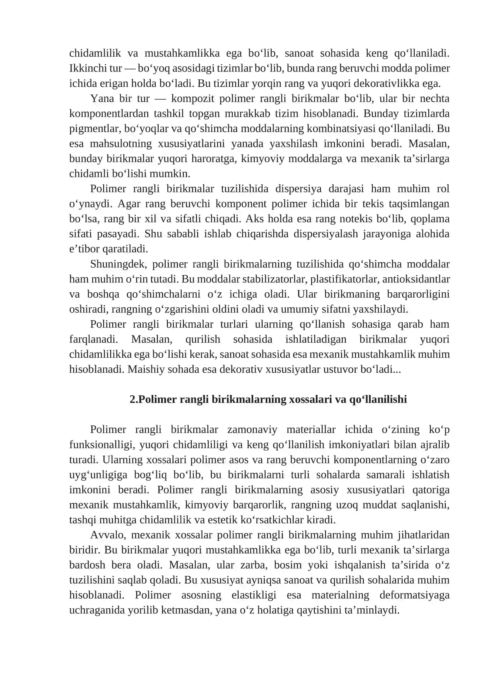 MA'RUZA: POLIMER RANGLI BIRIKMALAR 2