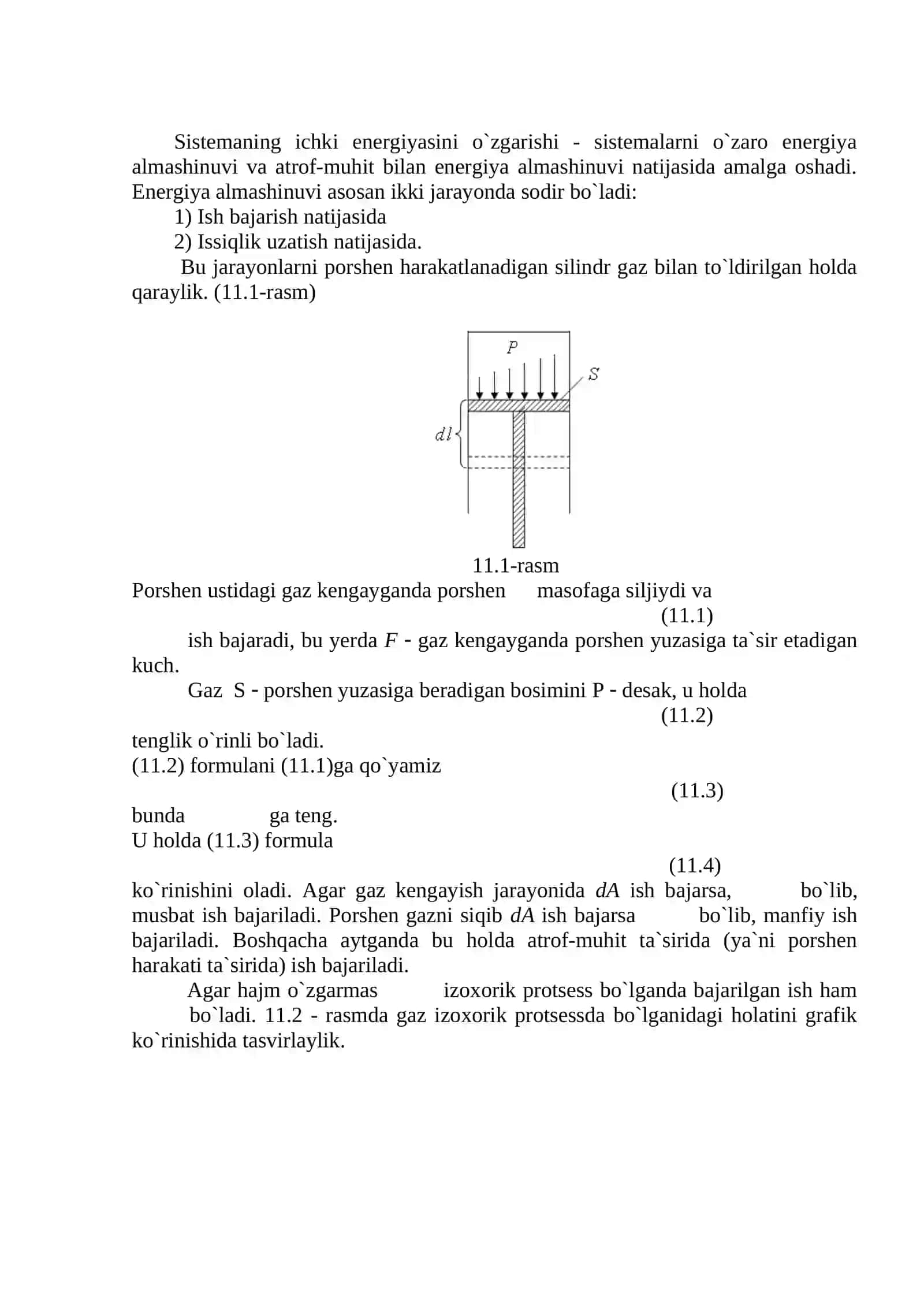 TIRIK TIZIMLARDA ICHKI ENERGIYA, ISSIQLIK, ISH VA TERMODINAMIKA 2