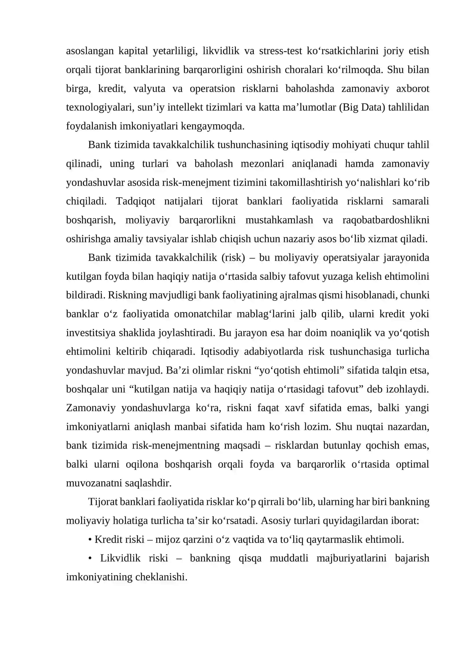 BANK TIZIMIDA TAVAKKALCHILIK VA UNI BAHOLASHNING ZAMONAVIY YONDASHUVLARI 2