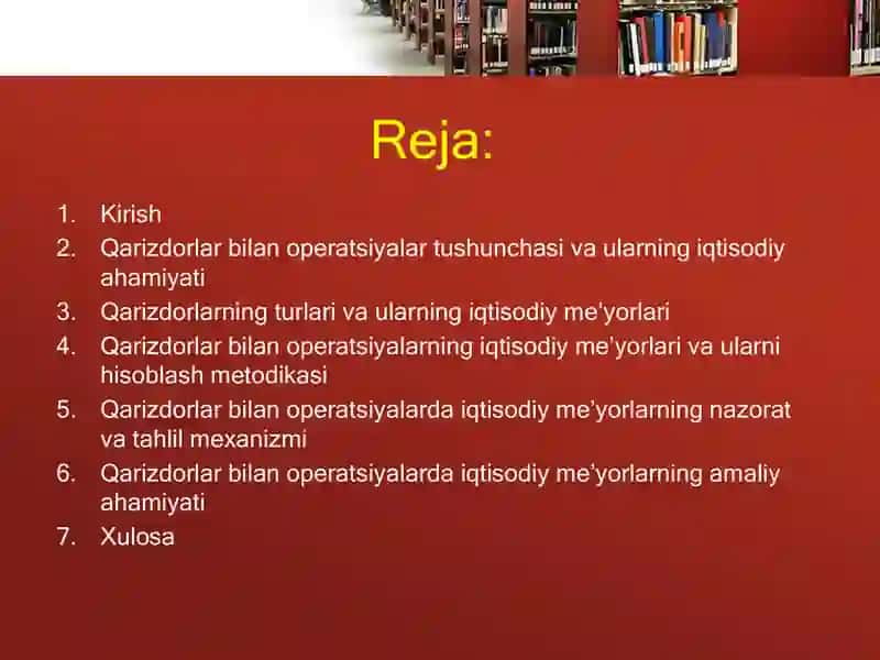 Qarizdorlar bilan operatsiyalar bo'yicha iqtisodiy me'yorlar 2