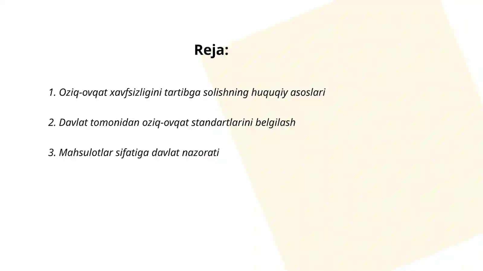 Oziq-ovqat sohasini davlat tomonidan tartibga solish oziq-ovqat xavfsizligini ta’minlash asosi 2