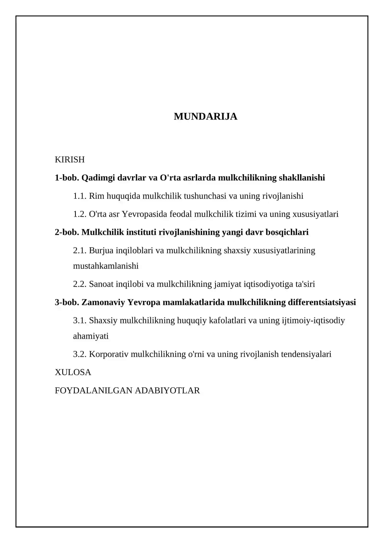Mulkchilik instituti rivojlanishning Yevropa mamlakatlarida shakllangan yoʻllari 2