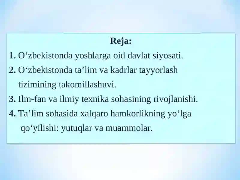 O‘zbekiston Respublikasida Ta’lim Sohasida Amalga Oshirilgan Ishlar 2