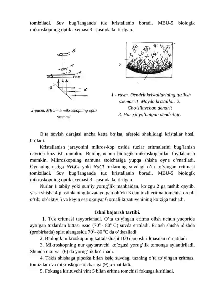 Biologik mikroskop yordamida tuzli eritmalarning kristallanishini o’rganish 2