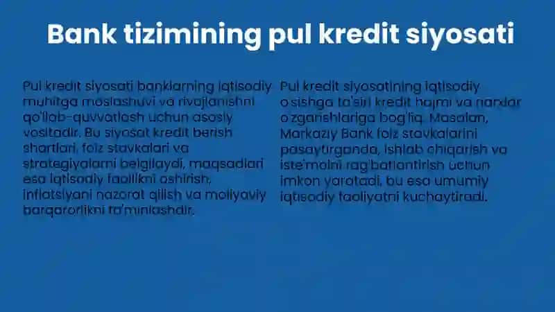 Bank tizimining pul kredit siyosati 2