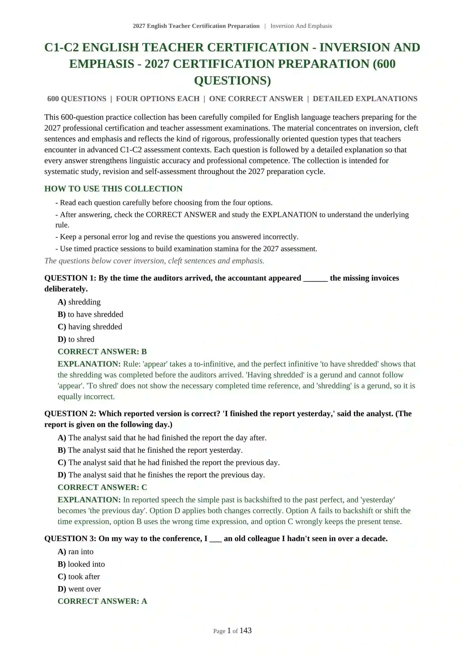 Inversion And Emphasis - 2027 English Teacher Certification Preparation 2