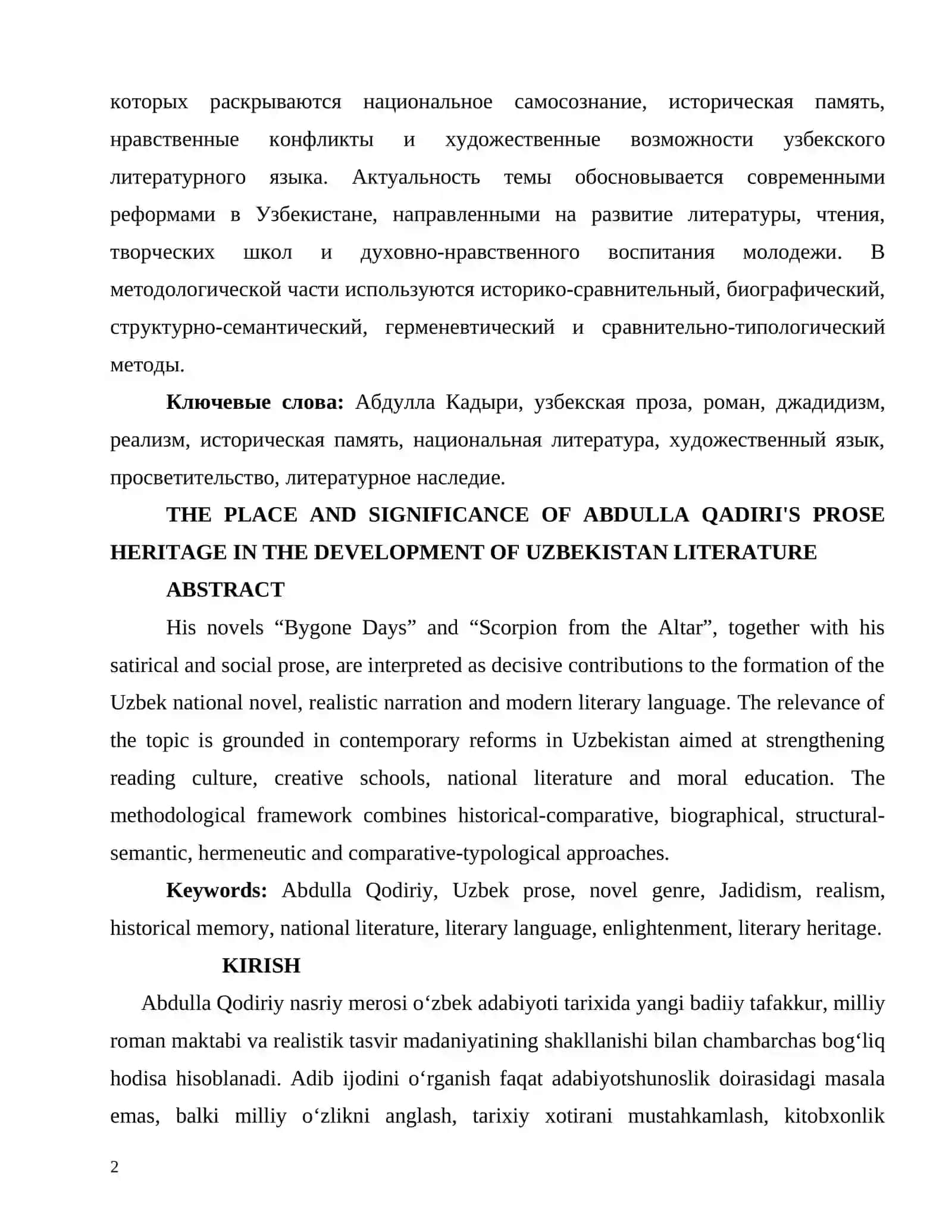 ABDULLA QODIRIY NASRIY MEROSINING O‘ZBEK ADABIYOTI TARAQQIYOTIDAGI O‘RNI VA AHAMIYATI 2