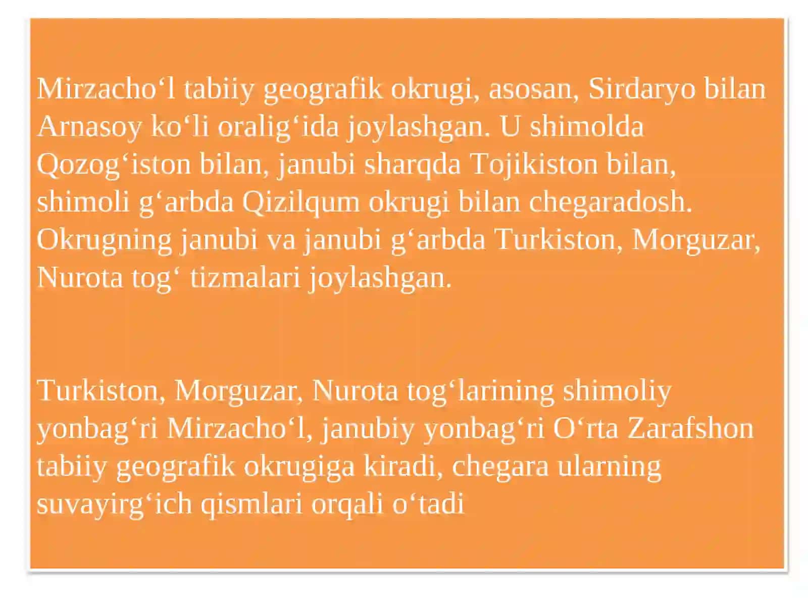 Mirzachol tabiyy geografik okrugi,Iqlimi,Suvlari,Tuproqlari,O`simlik va hayvonot dunyosi 2