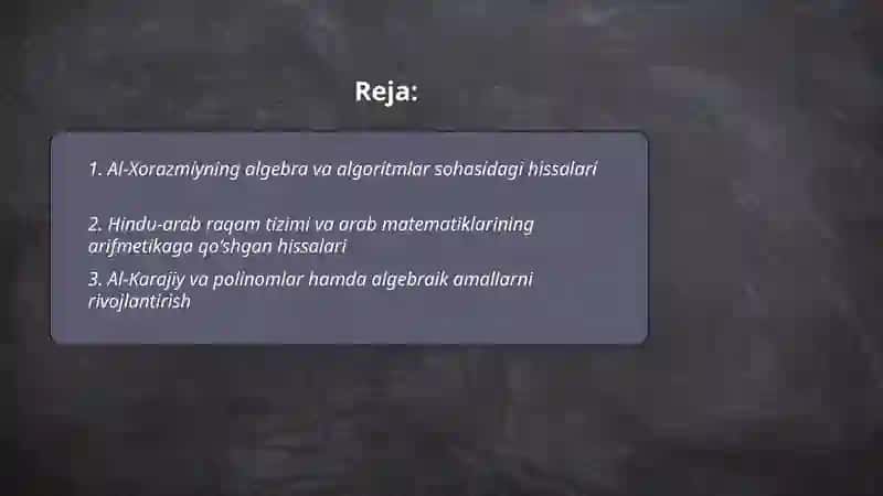 Al-Xorazmiyning algebra va algoritmlar sohasidagi hissalari 2