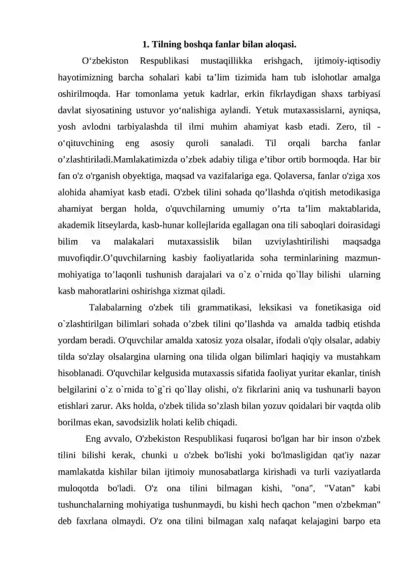 O’ZBEK TILINING SOHADA QO’LLANISHI FANINI O’QITISHNING MAQSAD VA VAZIFALARI 2