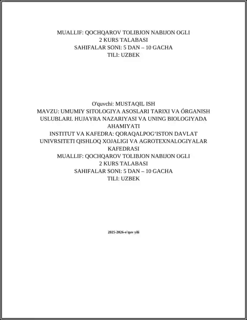 UMUMIY SITOLOGIYA ASOSLARI TARIXI VA ÓRGANISH USLUBLARI 2