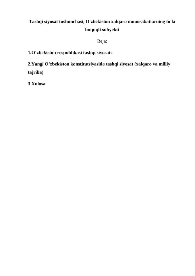 Tashqi siyosat tushunchasi, O'zbekiston xalqaro munosabatlarning to'la huquqli subyekti 2