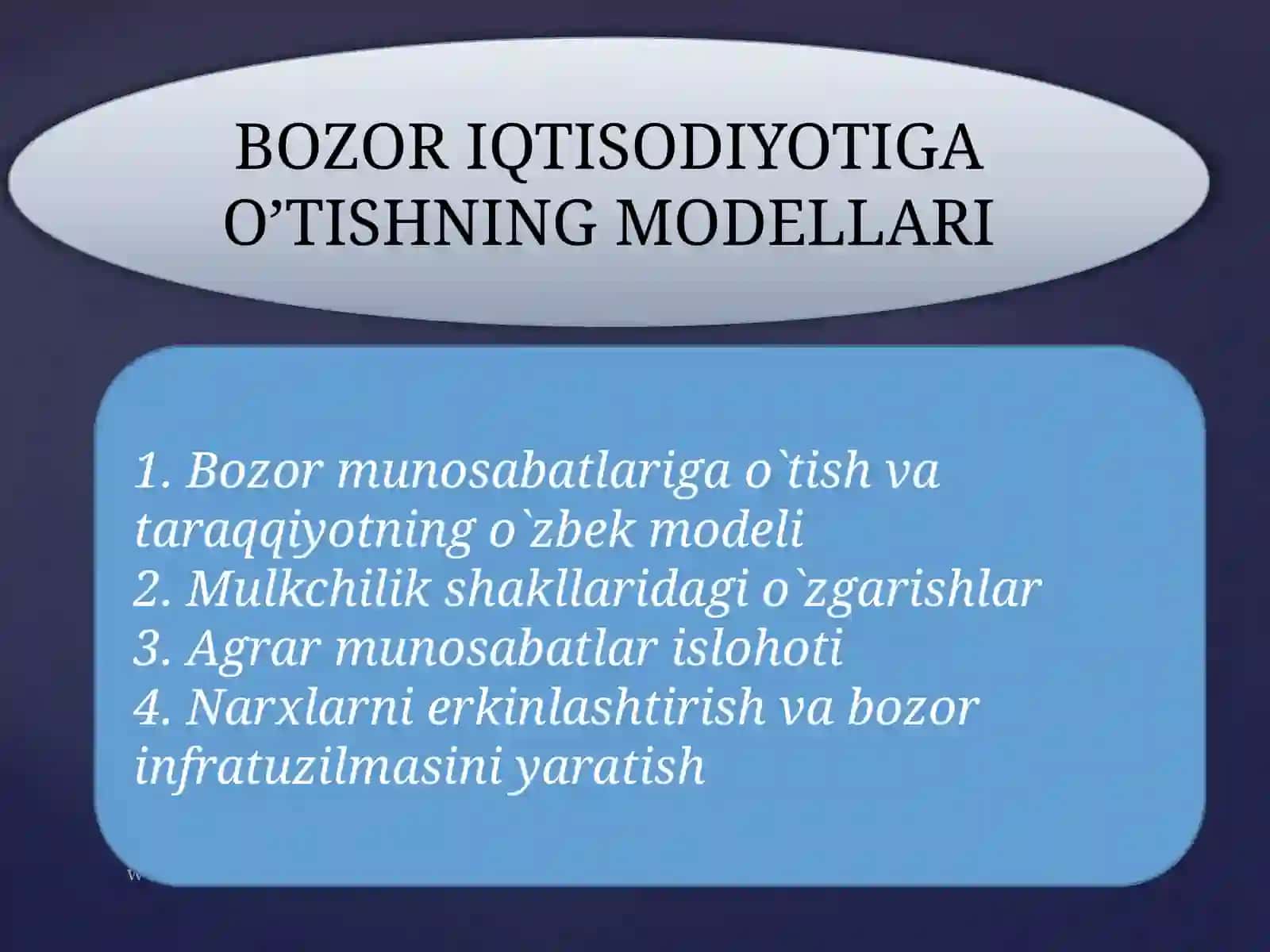 BOZOR IQTISODIYOTIGA O’TISHNING MODELLARI 2