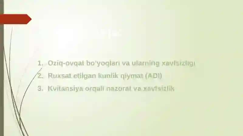 Ruxsat etilgan kunlik qiymatlar oziq-ovqat bo‘yoqlarining kvitansiyalari 2