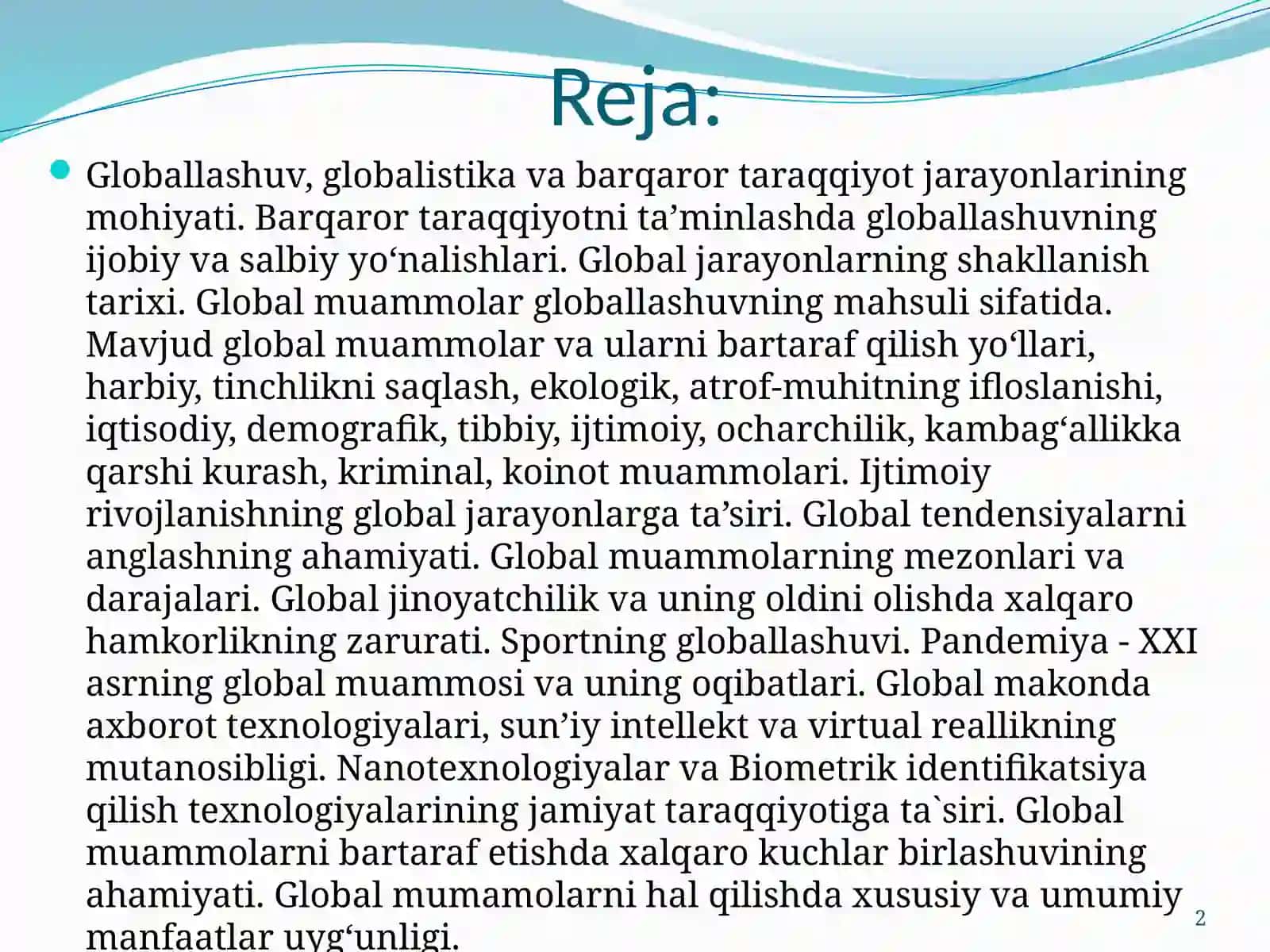 Global jarayonlar va barqaror taraqqiyot falsafasi 2
