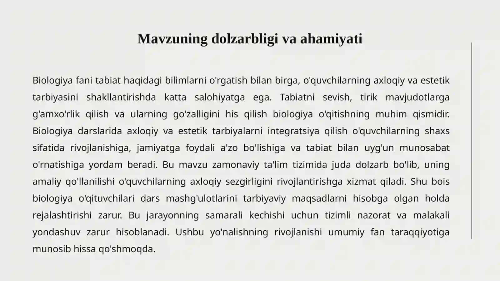 BIOLOGIYANI O'QITISHDA AXLOQIY VA ESTETIK TARBIYALAR 2