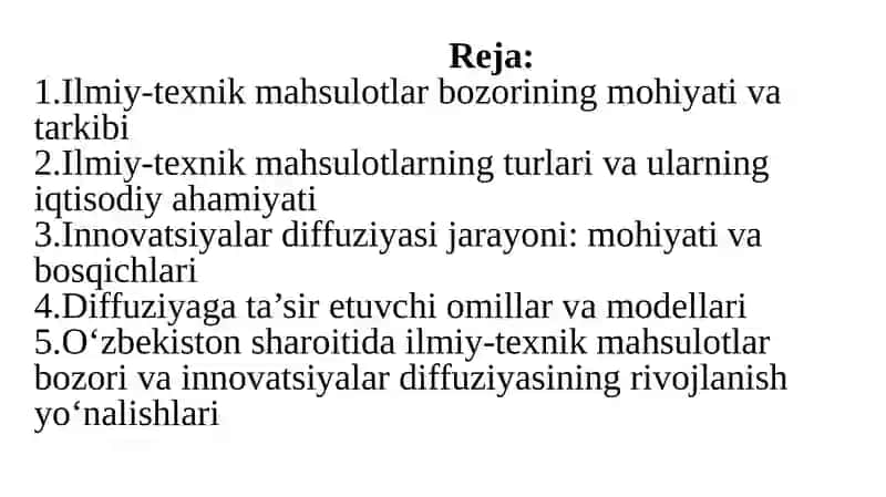 Ilmiy-texnik maxsulotlar bozori va innovatsiyalar difuziyasi 2