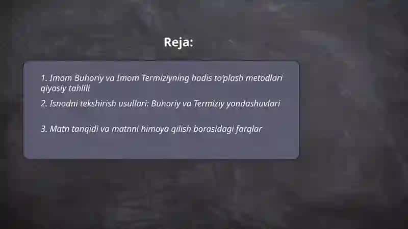 Imom Buhoriy va Imom Termiziyning hadis ilmiga qo'shgan hissalari qiyosiy tahlili 2