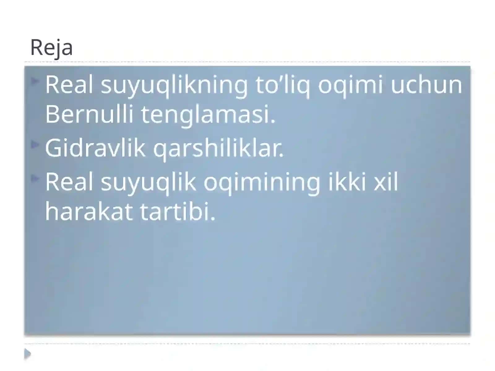 Real suyuqlikning to’liq oqimi uchun Bernulli tenglamasi 2