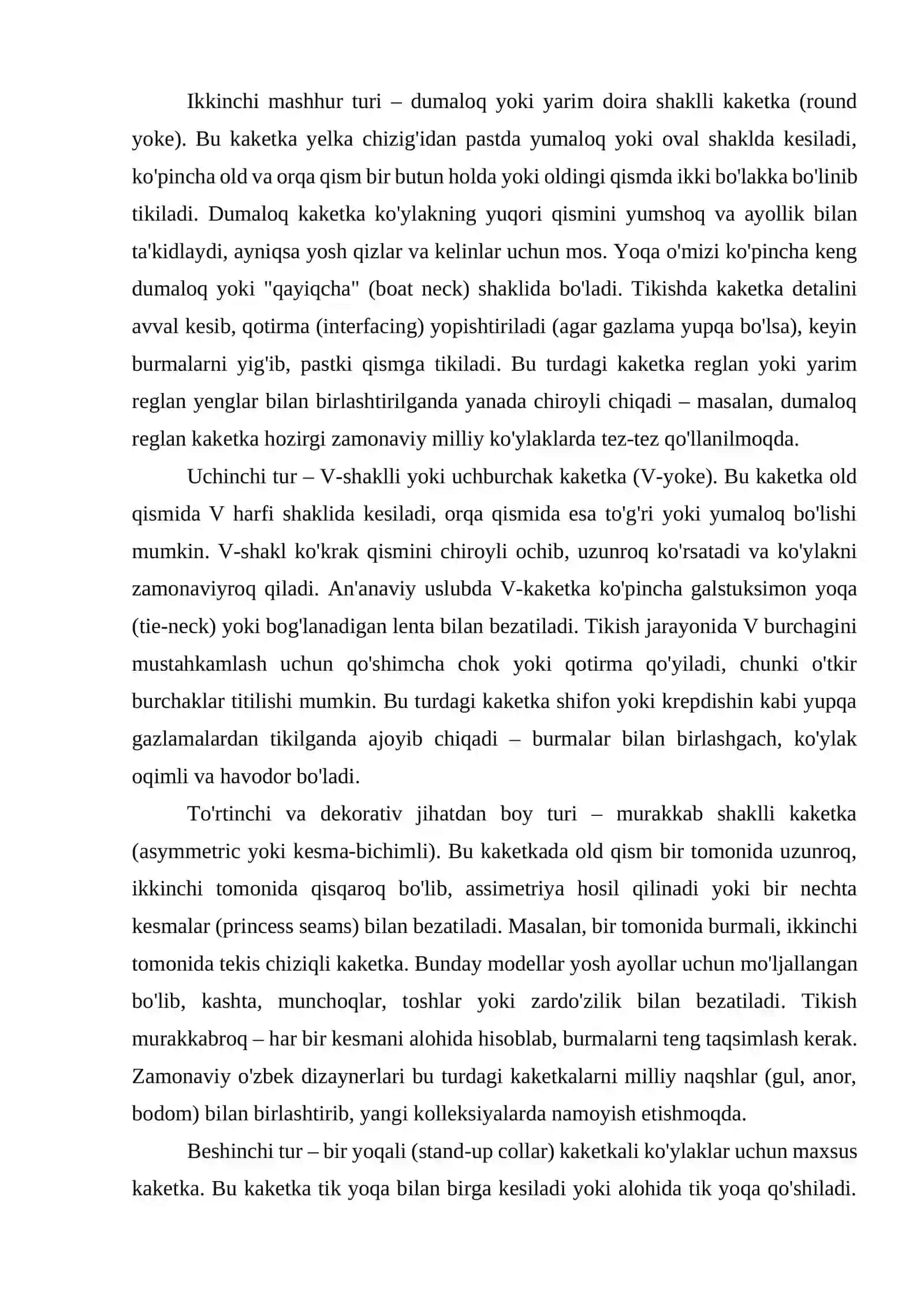 Ayollar milliy ko'ylagiga turli xildagi kaketkan namunalarini tayyorlash 2