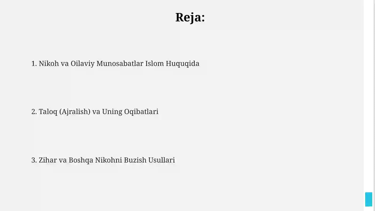 Islom huquqshunosligida oila, nikoh, taloq, idda,zihor 2