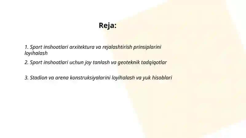 Sport inshoatlarini loyihalash 2