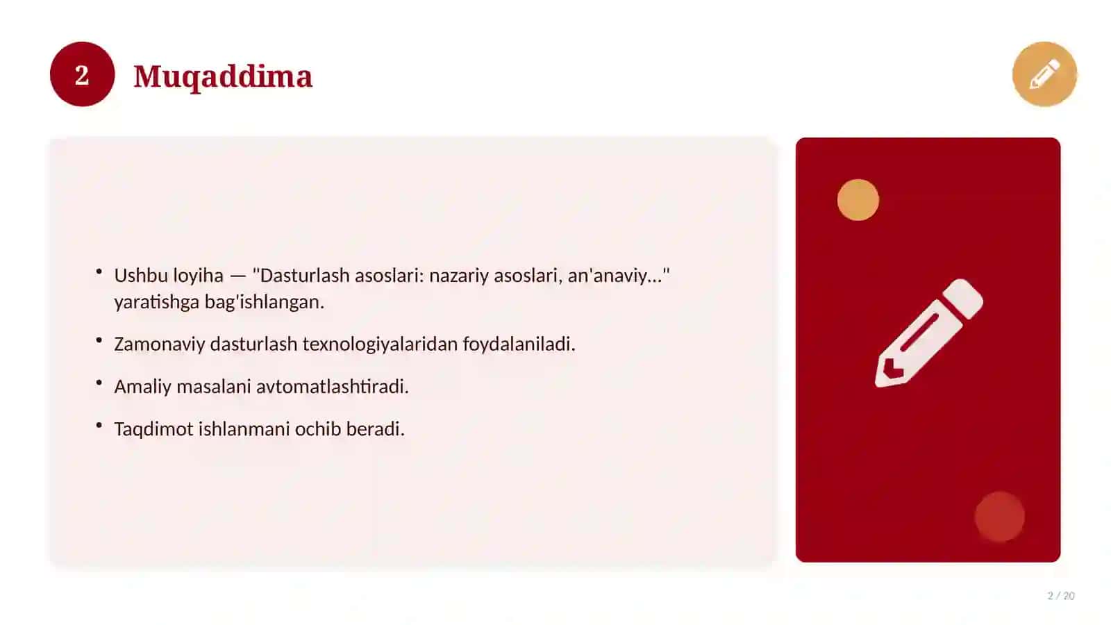 Dasturlash asoslari: nazariy asoslari, an'anaviy yondashuvda 2