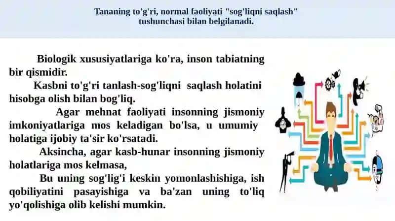 Kasb-hunartanlashda inson salomatligiga qo‘yiladigan talablar 2