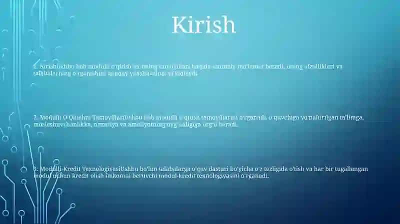 Modulli OʻQitishni Tamoyillari. Modulli-Kredit Texnologiyasi 2