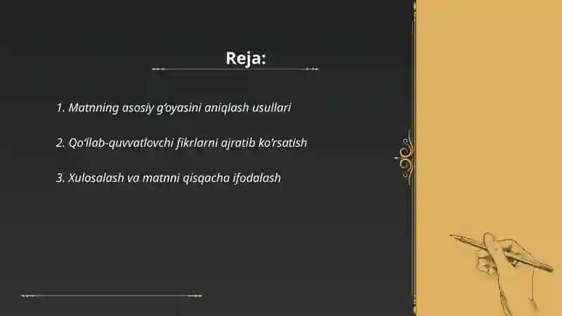 Matnni tahlil qilish va Asosiy ģoyalarni ajratish 2