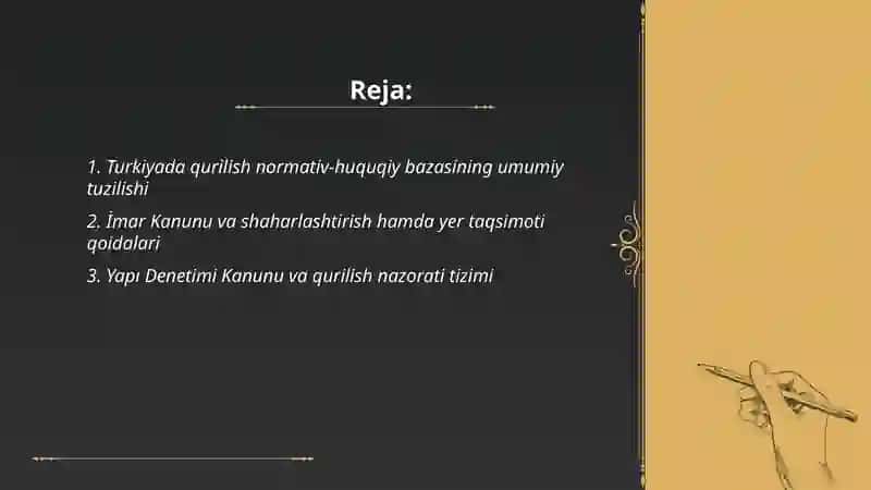 Turkiya qurilishi normativ hujjatlari va qonunlari 2