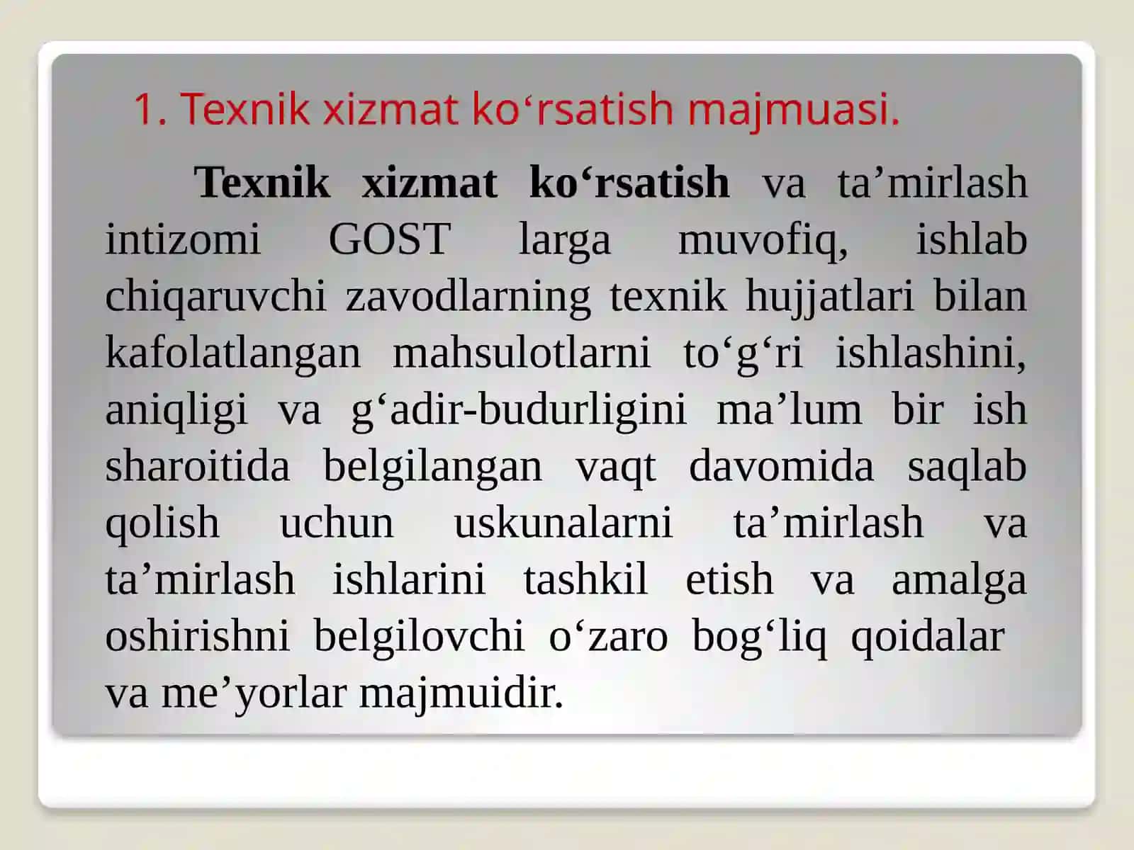 Jihozni ishlatish uchun texnik xizmat ko'rsatish va tayyorlash 2