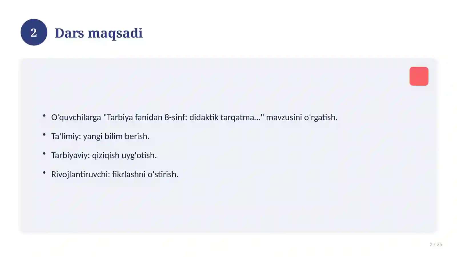 Tarbiya fanidan 8-sinf: didaktik tarqatma materiallar 2