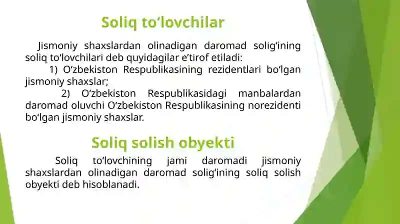JISMONIY SHAXSLARNING TADBIRKORLIK FAOLIYATIDAN OLINADIGAN DAROMADLARINI SOLIQQA TORTISHNING O’ZIGA XOS XUSUSIYATLARI 2
