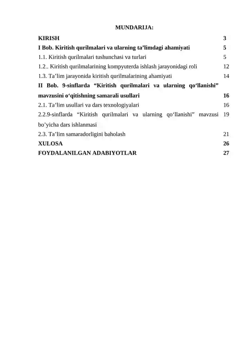9-sinflarda “Kiritish qurilmalari va ularning qo‘llanishi” mavzusini o‘qitishning samarali usullari 2