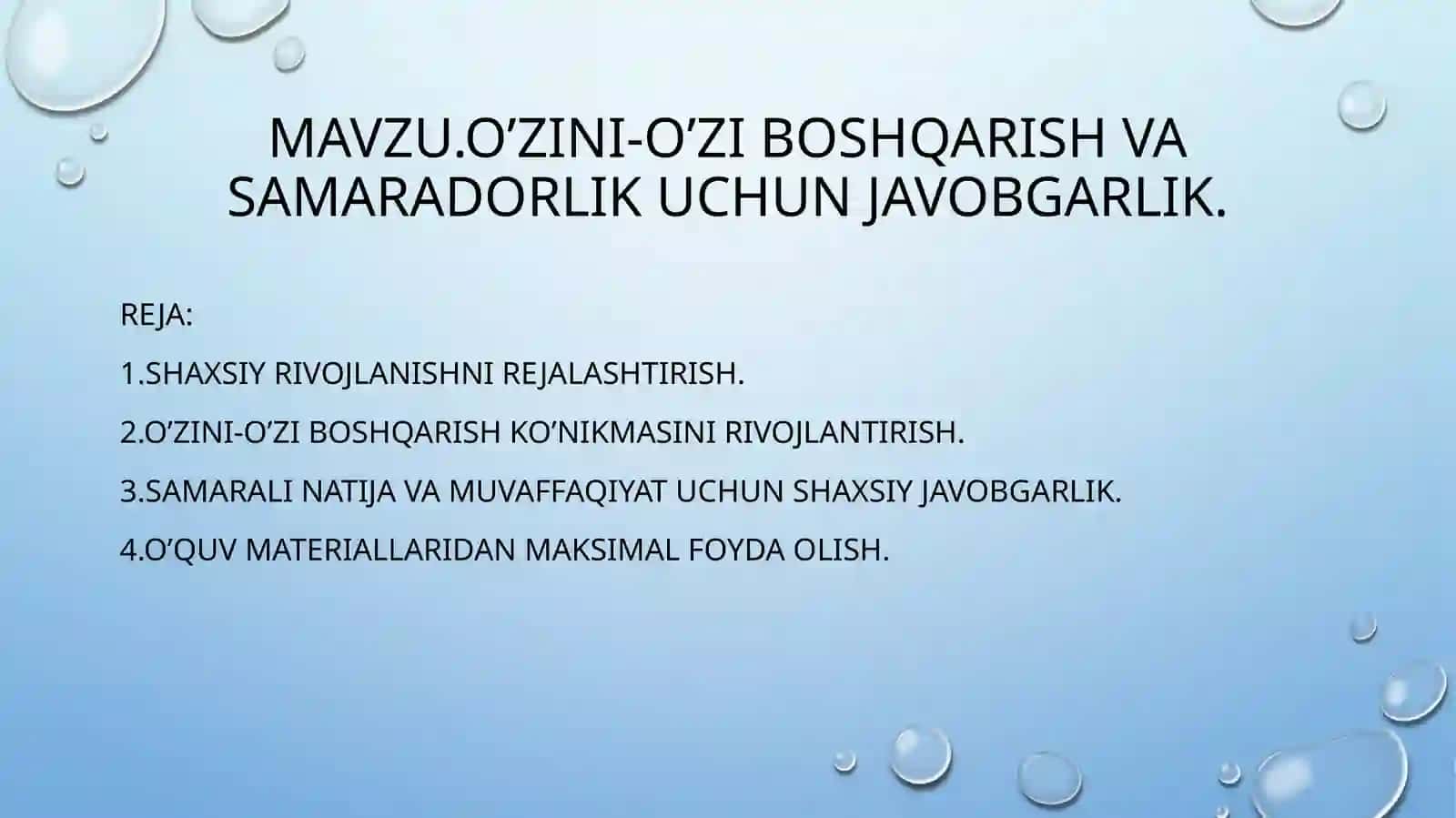 O’zini-o’zi boshqarish va samaradorlik uchun javobgarlik 2