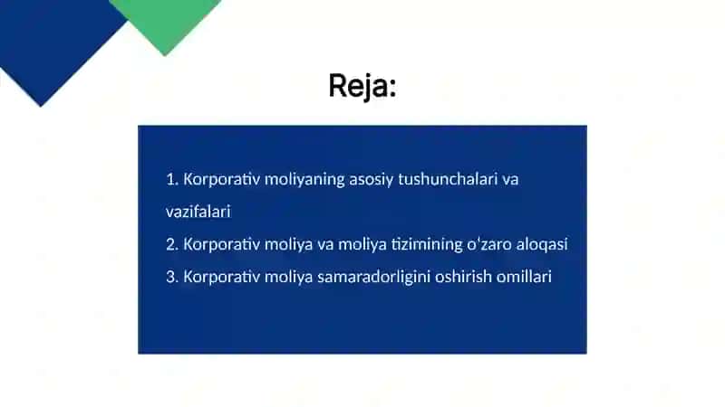 Moliya tizimining markaziy bo'g'ini sifatida korporativ moliyaning o'rni 2