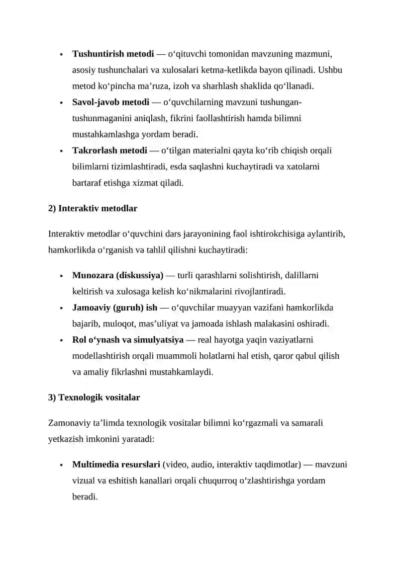 Ta'lim metodlari va vositalarini tahlil qilish hamda izohlash 2