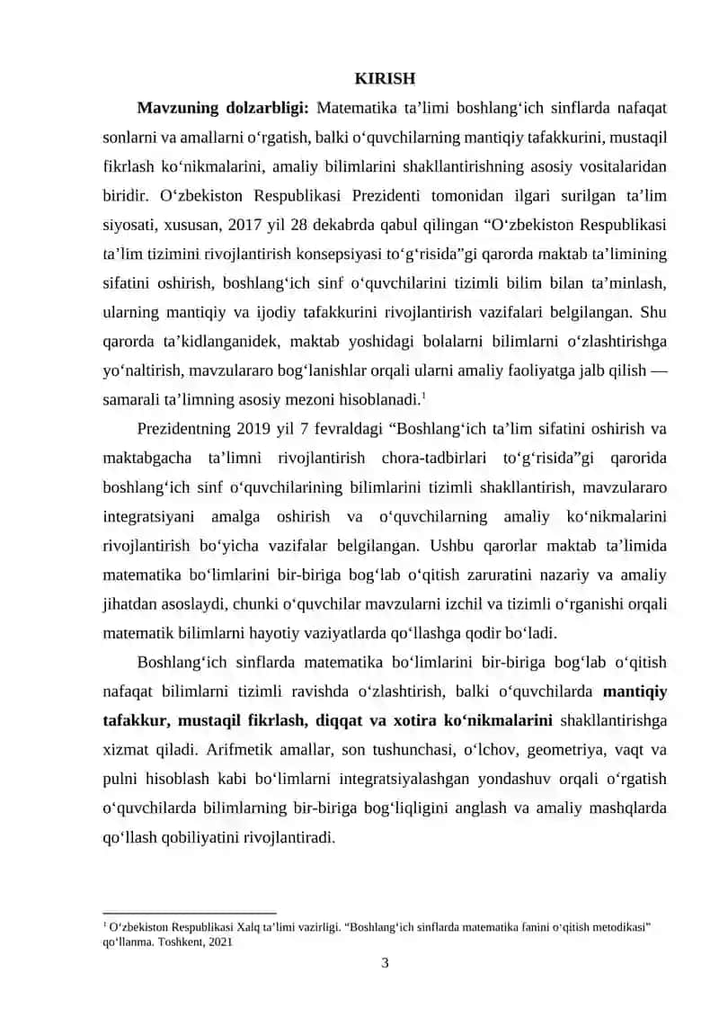 Boshlangʻich sinflarda matematika boʻlimlarini bir biriga bogʻlab oʻqitish 2